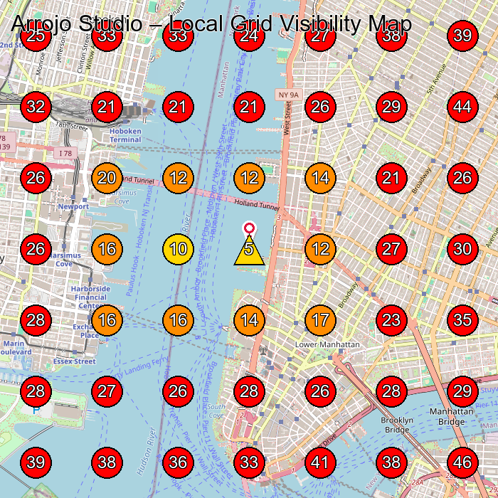 Arrojo Studio GeoGrid visibility map for Hair Salon in New York